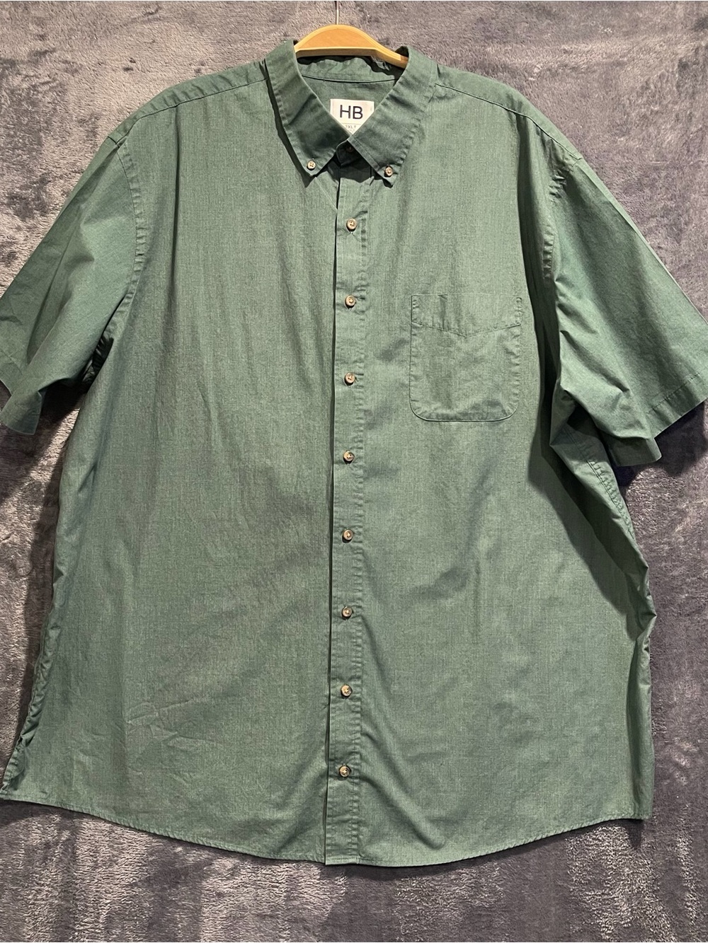 HB Men's Size 2XLT Short-Sleeve Button-Down Shirt in Green Cotton Blend